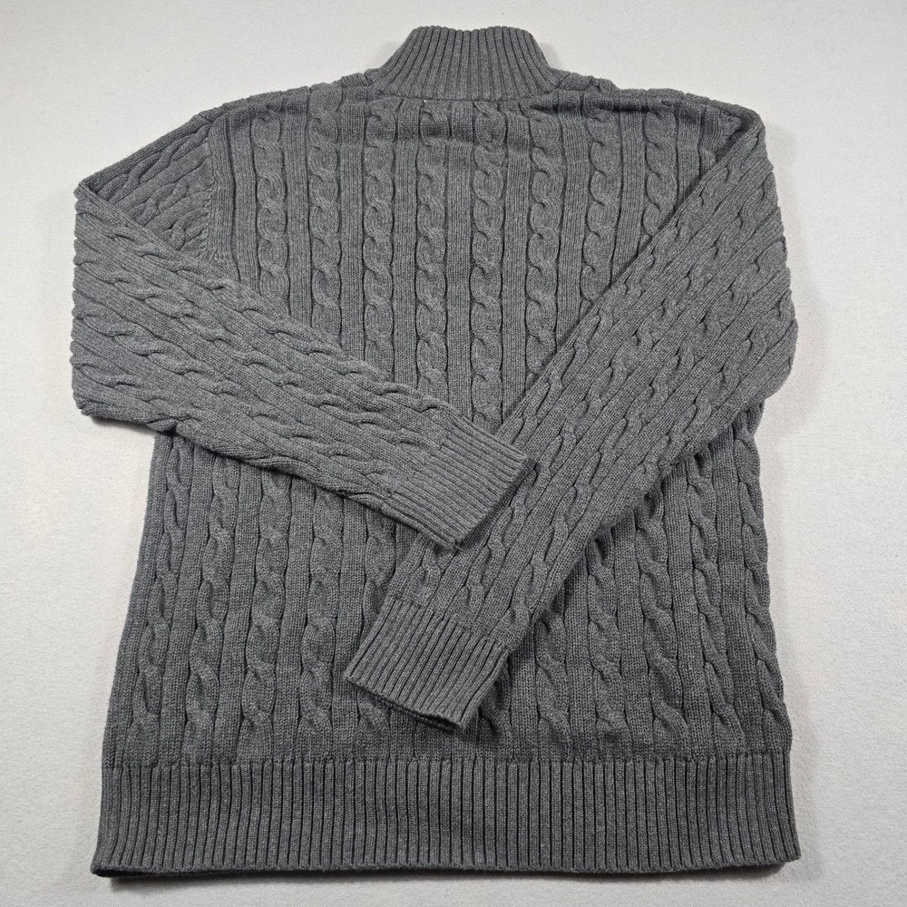 Old Navy Mens Large Gray Sweater 1/4 Zip‎ Pullover Cable Knit Cotton Mock Neck - Picture 5 of 8